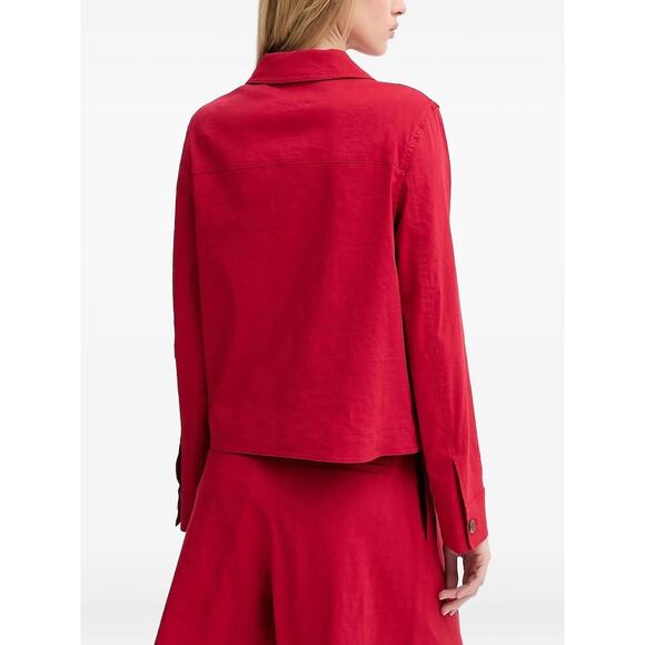 THEORY Women's Casual Linen Blend Long Sleeve Red Jacket - Picture 6 of 15